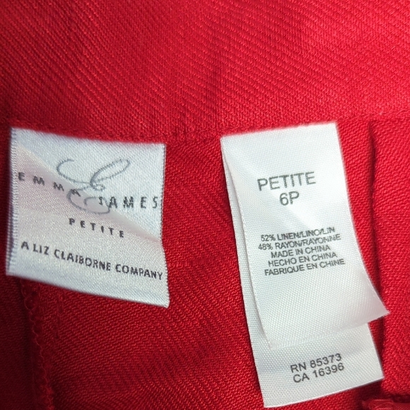 Vintage Emma James Linen Blend Straight Leg Dress Pant Red size 6P preppy work - Picture 5 of 8